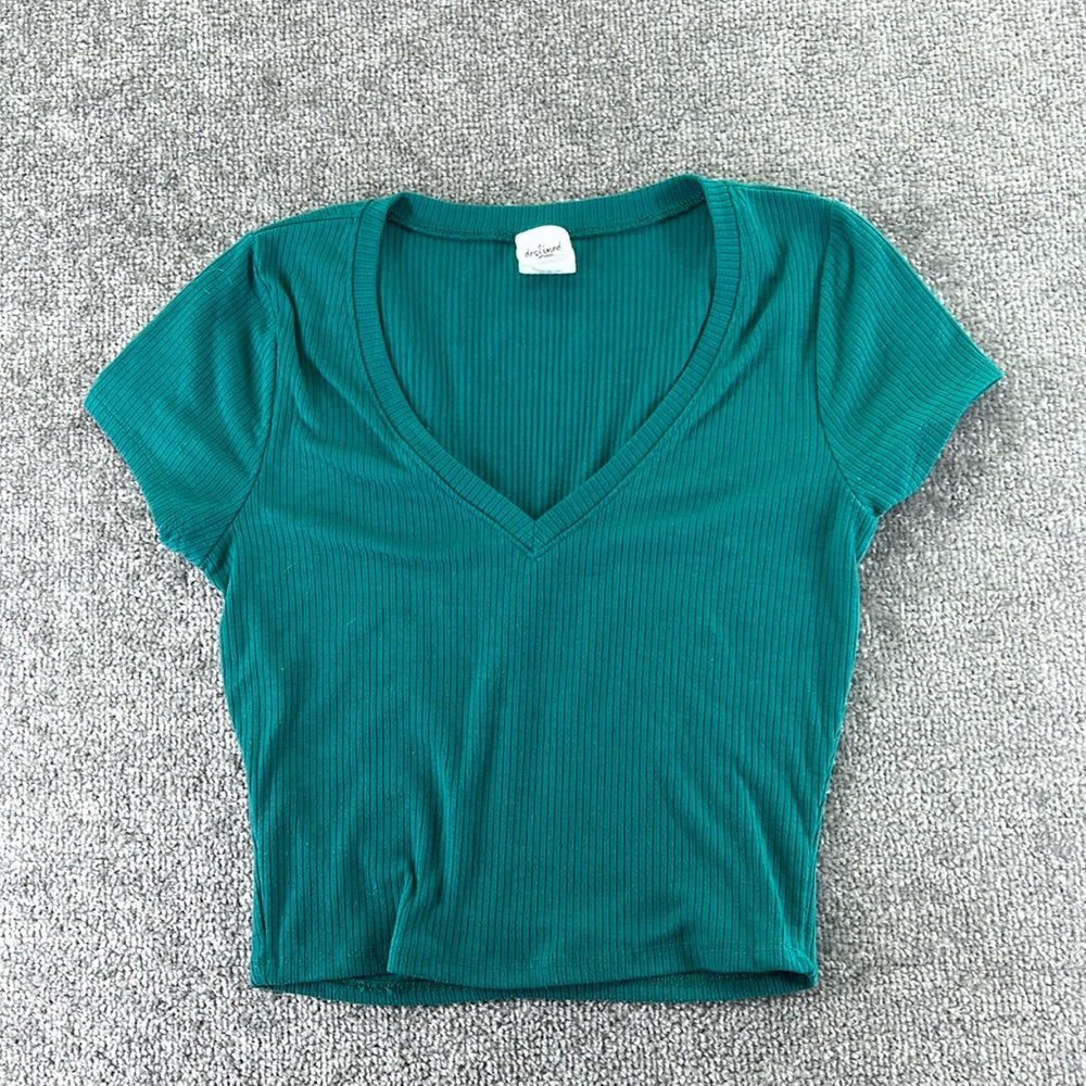 Destined Short Sleeve Shirt Top Crop Green Blue Juniors S